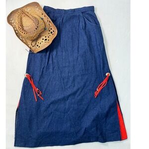 Liz E Parker Texas Made Denim‎ Maxi Skirt Western Boho Coastal Cowgirl Concho 12